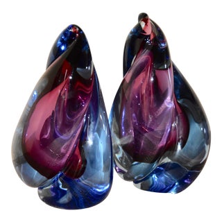 Alfredo Barbini Murano Sommerso Purple Blue & Red Flame Italian Art Glass Bookends - a Pair For Sale