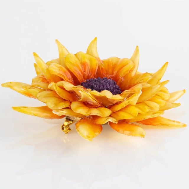 Cilea Paris Yellow and Orange Resin Brooch Giant Sunflower For Sale - Image 9 of 9