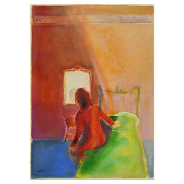 Roberto Cuccaro, Woman on the Bed's Edge, Original Gouache on Paper, 2000s For Sale