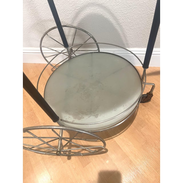 Mid Century Modern Bar Tea Cart Glass Shelves For Sale - Image 4 of 9