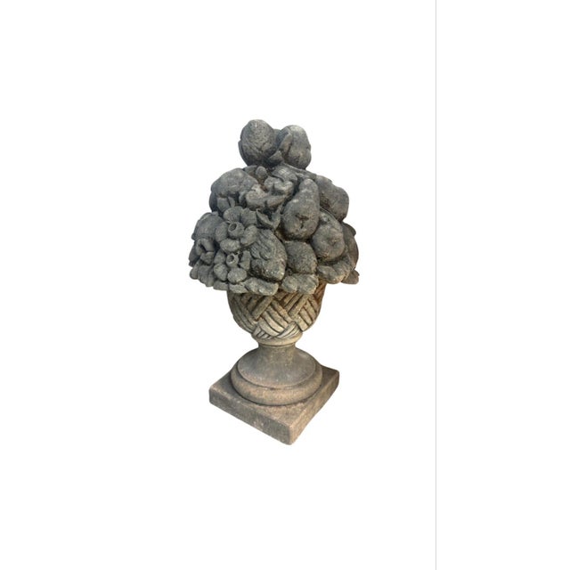 2000 - 2009 Classical Cast Stone Fruit & Floral Basket Garden Ornament For Sale - Image 5 of 12