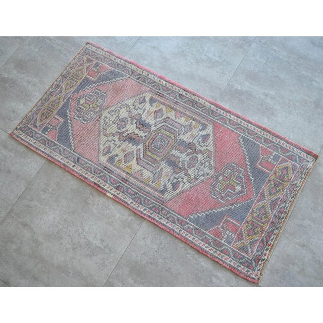 1970s Hand Knotted Door Mat, Entryway Rug, Bath Mat, Kitchen Decor, Small Rug, Turkish Rug - 1′12″ × 3′11″ For Sale - Image 5 of 5