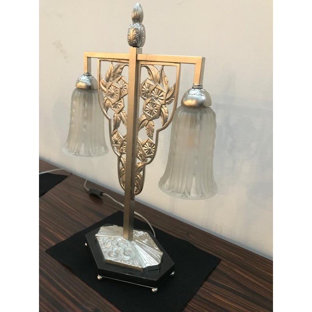 Art Deco Geometric G Leleu French Art Deco Table Lamp For Sale - Image 3 of 13
