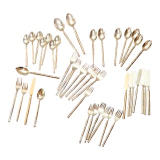 Vintage Stanley Roberts Gold Bamboo Flatware Service for 8 With Serving Spoons - 42 Pieces For Sale