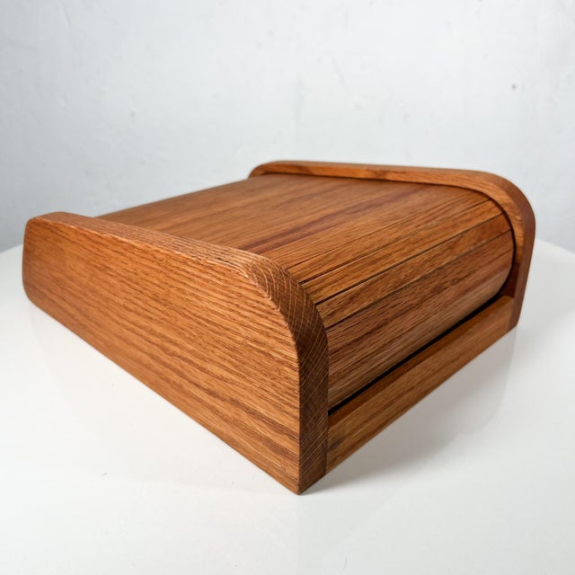 Wood 1980s Rich Oak Wood Tambour Door Sectioned Organizer Box For Sale - Image 7 of 13