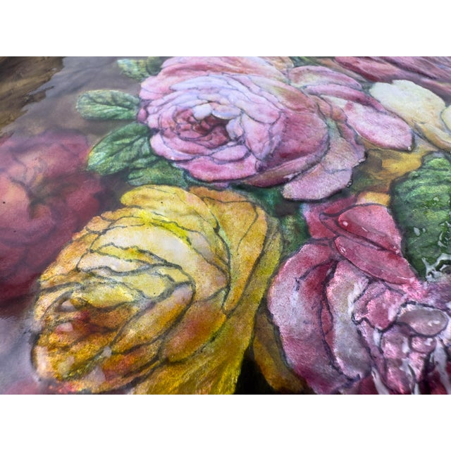 Mid 20th Century Camille Fauré Limoges Oval Enamel Plaque, Bouquet of Roses, Mid-20th Century For Sale - Image 5 of 17