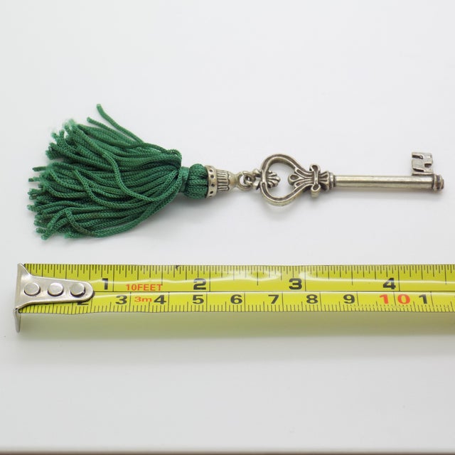 Vintage Italian Handmade Genuine Silver Life Size Secret Key Drawer With Green Tassel For Sale - Image 11 of 11