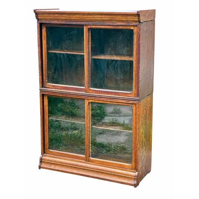 Antique Oak Danner Stacking Barrister Bookcase With Glass Doors For Sale - Image 4 of 12