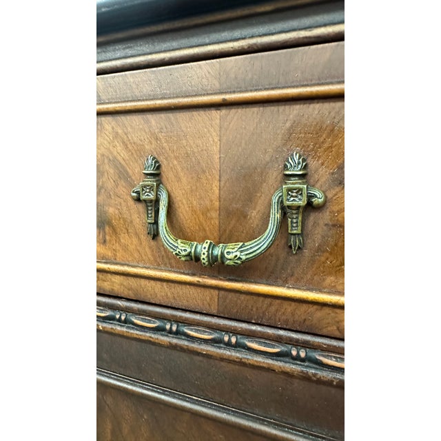 Vintage Traditional Burl Wood Tallboy Dresser With Floral Inlay and Pattern-Lined Drawers. For Sale - Image 13 of 13