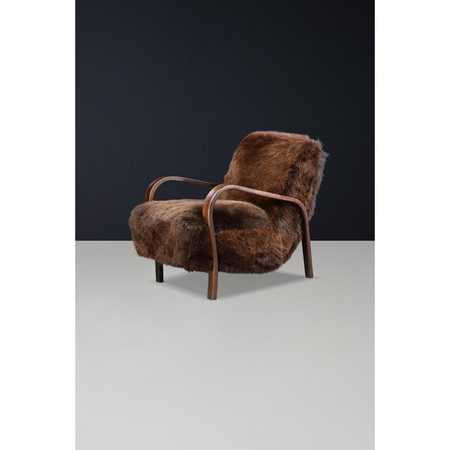 Mid-Century Czech Bentwood and Sheepskin Chair attributed to Kozelka Kropacek, 1940s For Sale - Image 6 of 12