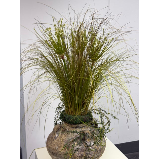 Mid-Century Modern Marmite Faux Grass Arrangement, Vintage For Sale - Image 4 of 12