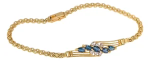14k Yellow Gold Marquise Sapphire & Diamond Openwork Bracelet Vintage
