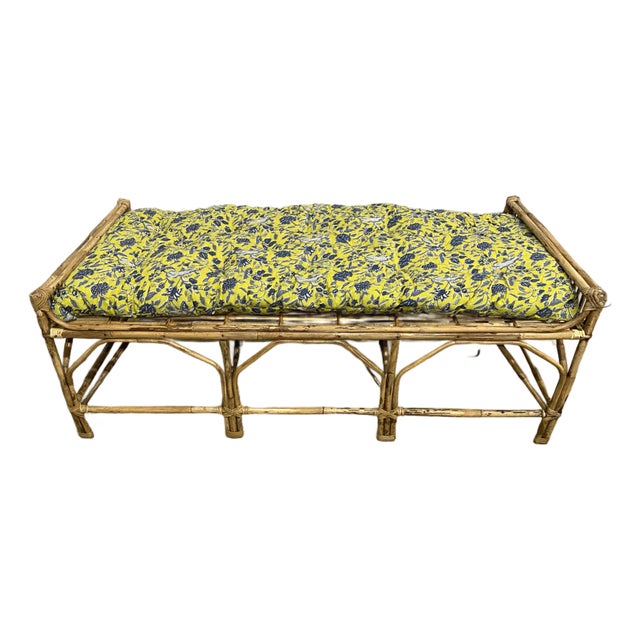 Rattan and Bamboo Bench Daybed W/Cushion For Sale