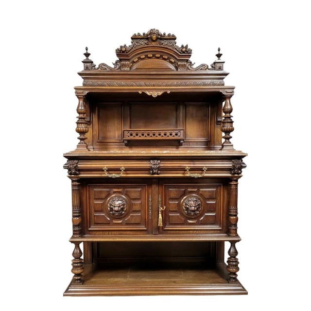 Renaissance Style Carved Walnut Credenza, 1850 For Sale - Image 4 of 4