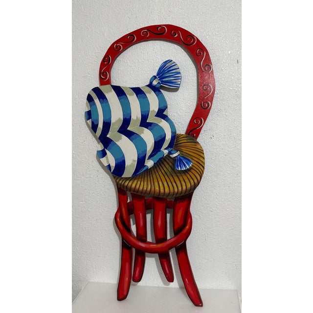 Amanda Watt, Pop Art Painting Carved Wall Sculpture Amanda Watt Thatched Chair Vibrant Color, 1996 For Sale - Image 9 of 11