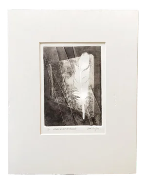 “Rear-View Mirror” Abstract Expressionist Black and White Original Monotype by Joan W. Caefer