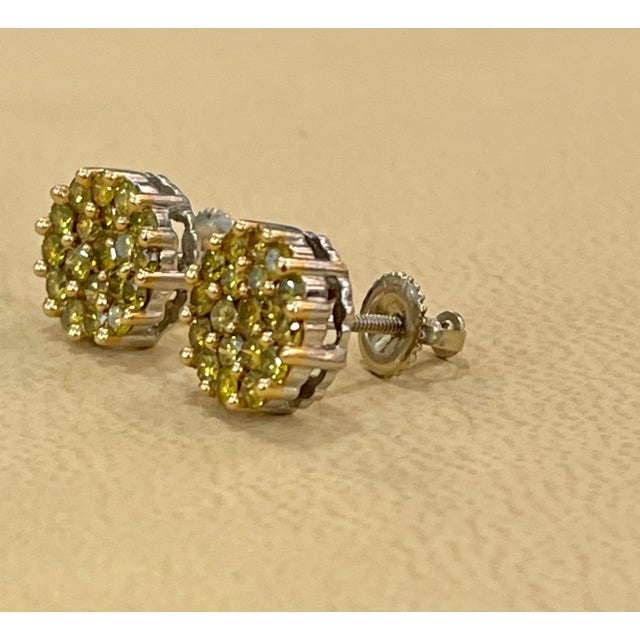 2 Carat Yellow Diamond Floral Cluster Flower Stud Earrings 14 Karat White Gold For Sale In New York - Image 6 of 18