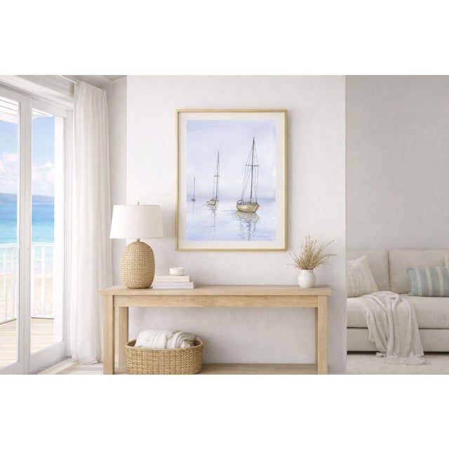 Sailboat Wall Art, Minimalist Coastal Seascape Print, Soft Ocean Boat Art Print, 24″ × 36″ For Sale - Image 4 of 9