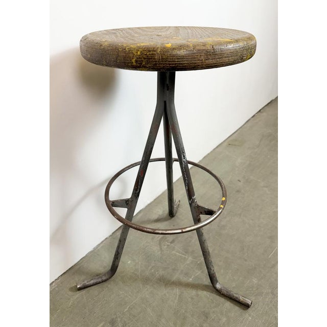 Wood Industrial Grey Workshop Stool, 1960s For Sale - Image 7 of 17