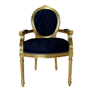 Rococo Black Velvet Accent Chair With Luxurious Gold Leaf Details