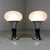 Set of 2 rare large table lamps in space age design. Chrome plated copper tulip stand with leather belt, satin glass...