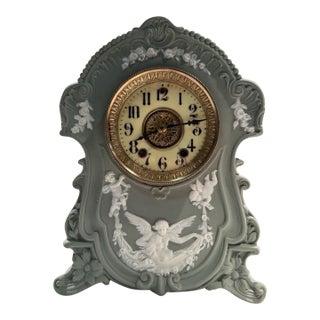 Antique “Cameo No 8351” Wedgewood Porcelain Clock by Gilbert For Sale