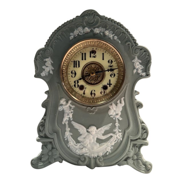 Antique “Cameo No 8351” Wedgewood Porcelain Clock by Gilbert For Sale