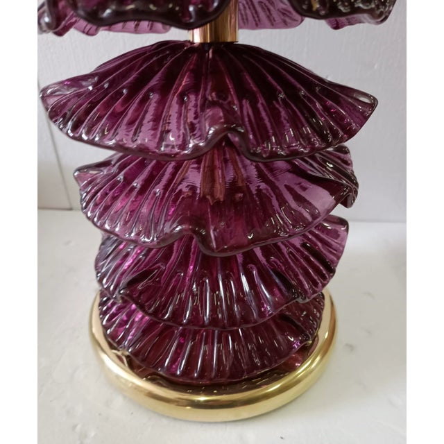 Mid-Century Murano Round Violet Art Glass and Brass Table Lamp For Sale - Image 4 of 10