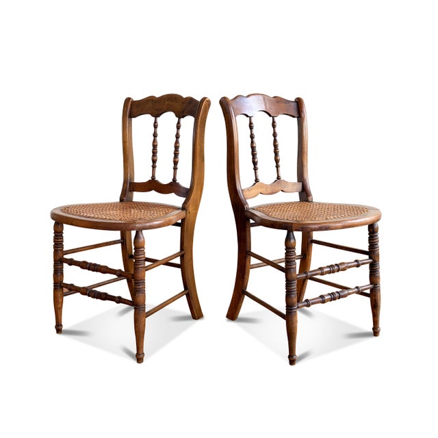 1940s Spindle Back Cane Seat Chairs - A Pair For Sale - Image 5 of 12
