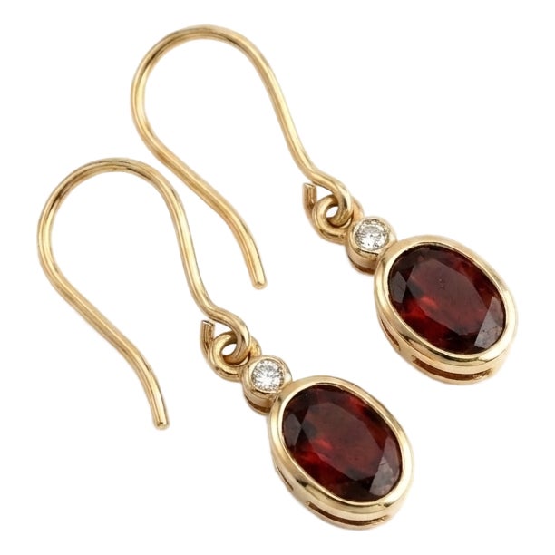 Natural Garnet Dangle Earrings • Oval Red Gemstone Drop Earrings • January Birthstone Jewelry - A Pair For Sale