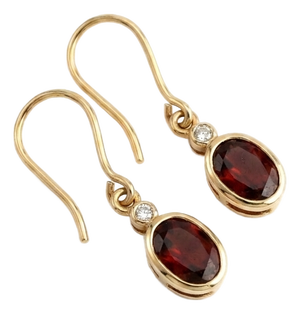 Natural Garnet Dangle Earrings • Oval Red Gemstone Drop Earrings • January Birthstone Jewelry - A Pair