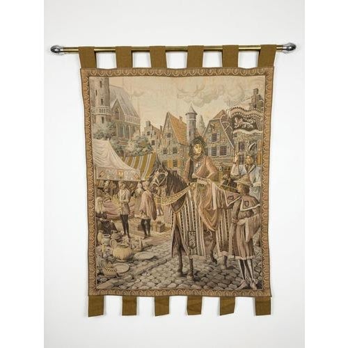 French Medieval Street Market Tapestry, 20th Century For Sale - Image 3 of 3
