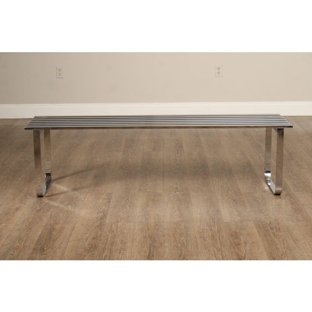Design Institute of America Modern Slatted Chrome Bench For Sale - Image 11 of 12