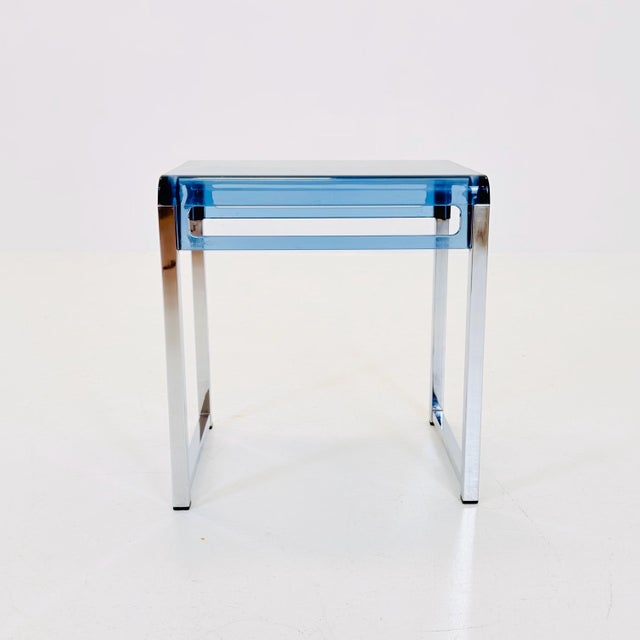 Metal Mid-Century Space Age Blue Side Table by Marc Berthier for Prisunic, 1970s For Sale - Image 7 of 11