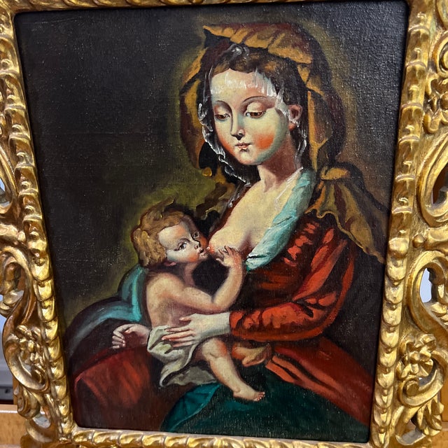 Byzantine 20th Century Oil on Canvas Framed Cuzco School Madonna With Child For Sale - Image 3 of 11