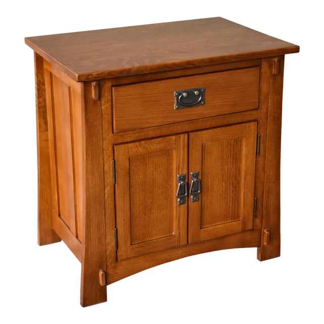 Crafters and Weavers Mission Style Solid Oak Nightstand - Michael's Cherry Stain For Sale