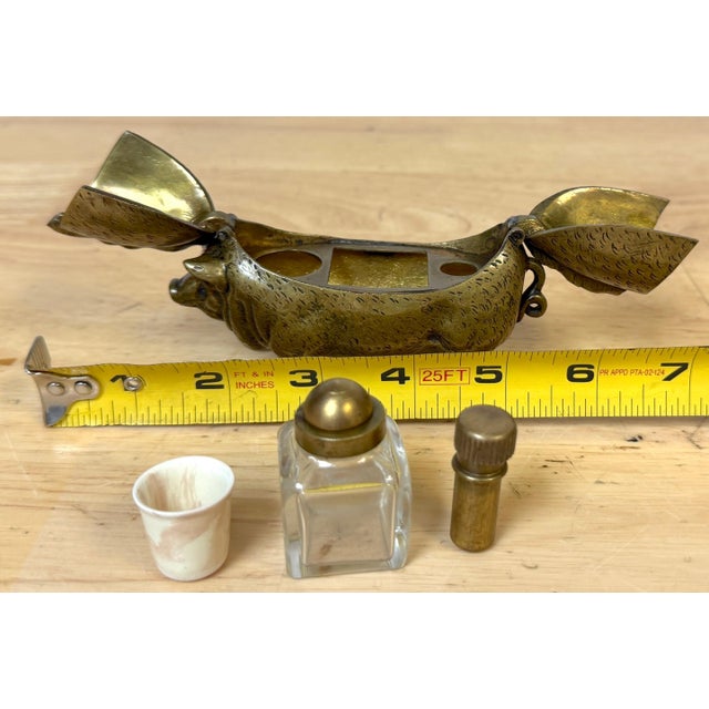 Figurative Victorian English Brass Figural Pig Inkwell with Articulated Back Lids, C. 1875 For Sale - Image 3 of 18