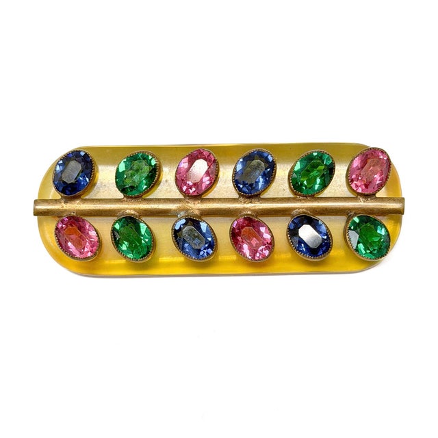 Art Deco Apple Juice Bakelite and Multi-Coloured Glass Brooch, 1930s For Sale - Image 11 of 11