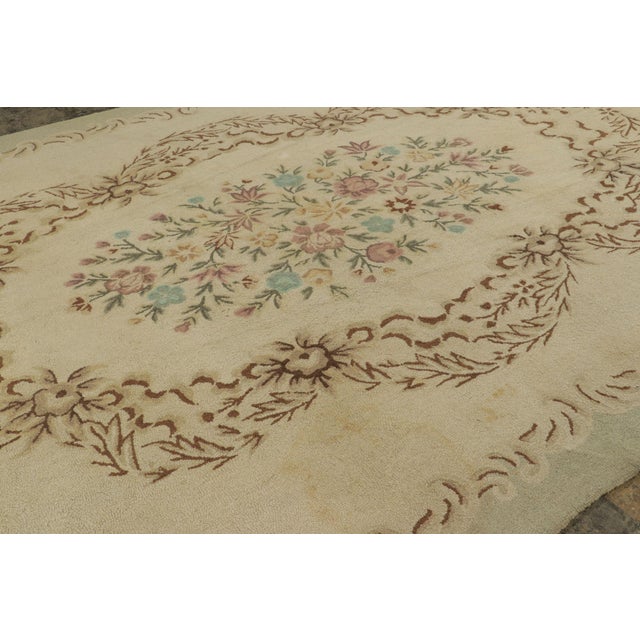 Textile Oversized Antique Hooked Rug in Gold With Chinese Floral Designs - Rug & Kilim For Sale - Image 7 of 9