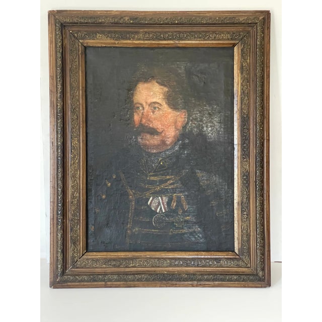 Portraiture 19 Th C Antique Austrian Military Portrait Framed Dark Academia Ia For Sale - Image 3 of 8