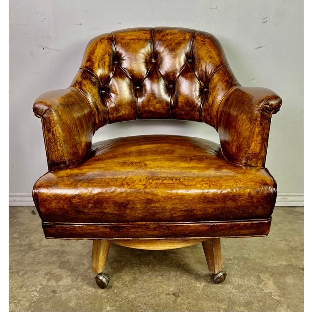 MidCentury Leather Tufted Armchairs on Swivels a Pair Chairish