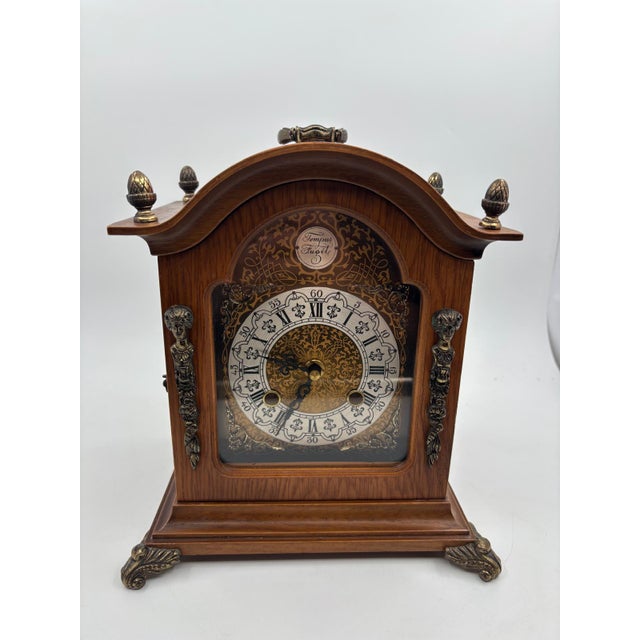 Vintage Tempus Fugit Table Clock in Wooden Case with Brass Details For Sale - Image 3 of 17