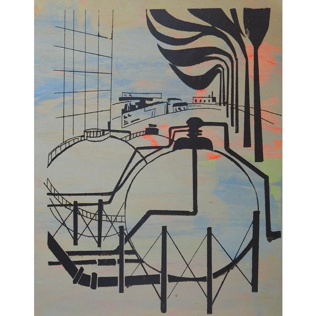 Mid-Century Modern Vintage Mid Century Industrial Refinery Scene Serigraph For Sale - Image 3 of 3