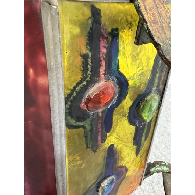 Metal Wrought Iron and Multicolored Glass Table Lamp in the style of Longobard, 1970 For Sale - Image 7 of 13