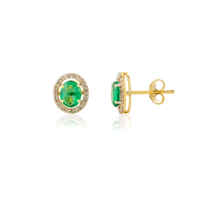 Not Yet Made - Made To Order Oval Cut Emerald Halo Diamond Cluster Stud Earrings - 2 Pieces For Sale - Image 5 of 6