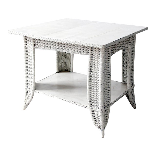 Antique White Wicker Library Table For Sale