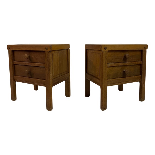 Brutalist Bedside Tables in Oak, 1970s, Set of 2 For Sale