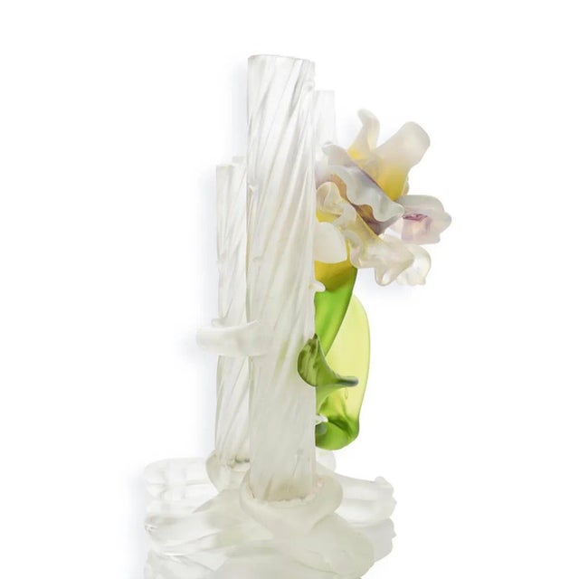 Art glass vase decorated with frosted floral motifs, and fitted with frosted glass vases sticks. Circa: 20th Century...