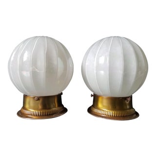 Mid Century Hollywood Regency Globe Ceiling Light Fixtures - a Pair For Sale