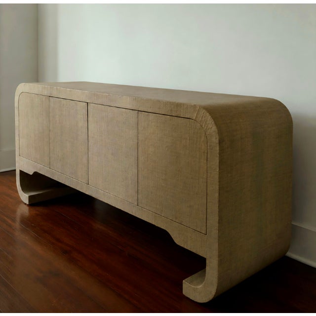 Vintage Karl Springer Style Grasscloth Sideboard / Credenza For Sale - Image 4 of 7